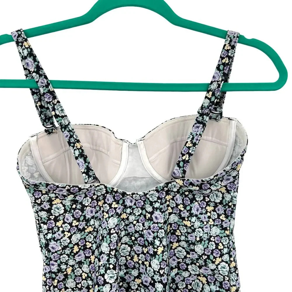 Rouje Paris Victoria One Piece Swimsuit Black Blue Purple Floral Size‎ 36 US 4 - Picture 5 of 10